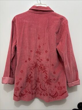 J Jill Sz S Embroidered Rose Pink Corduroy Jacket